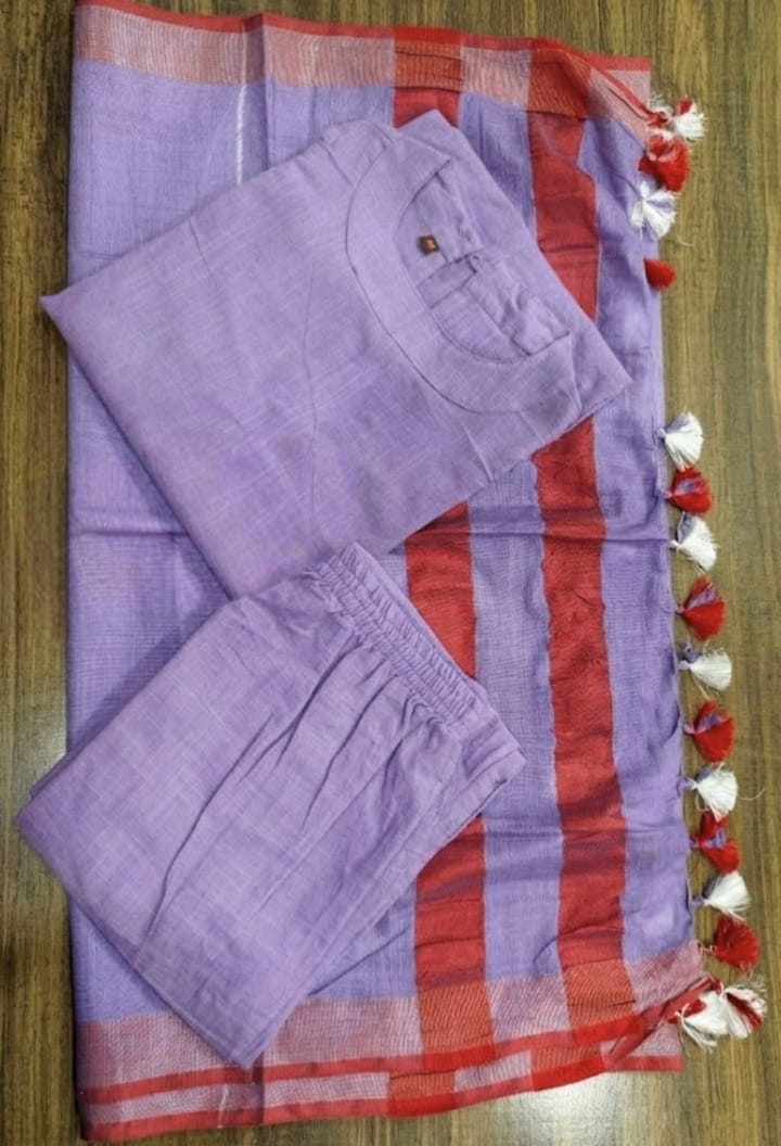 Garmi Relief Cotton Set With Linen Dupatta (lavender)
