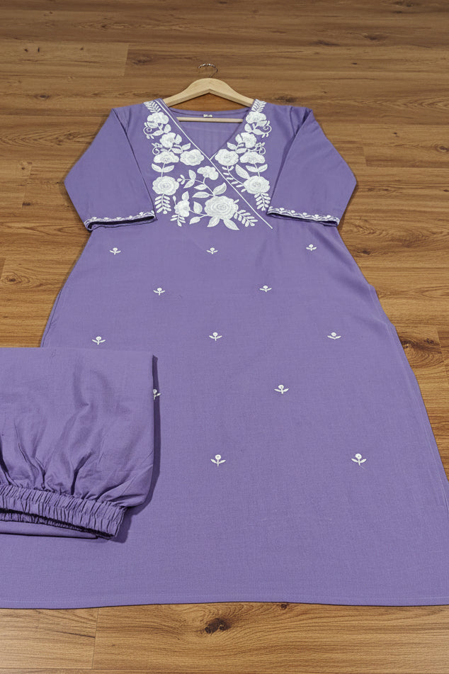 Keshariya Bloom Kurti Set (Lavender)