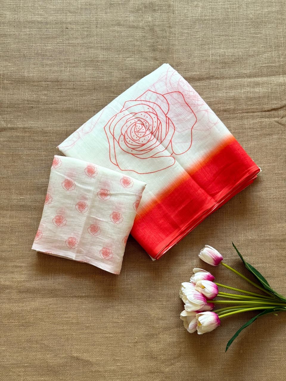 Rosy Bloom Linen Saree