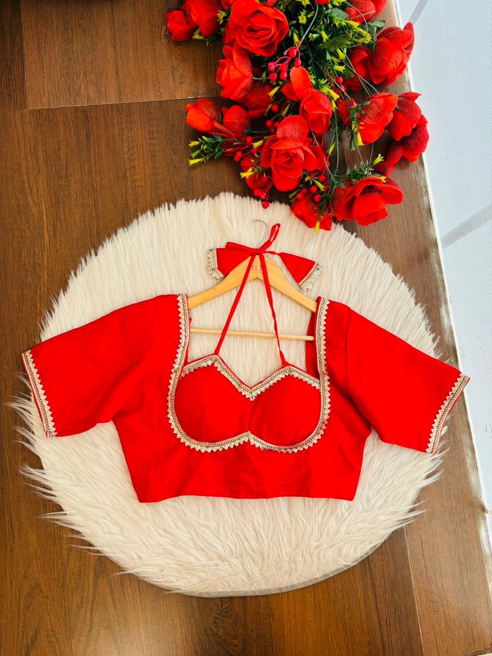 Aria Red Masaba Style Silk Blouse