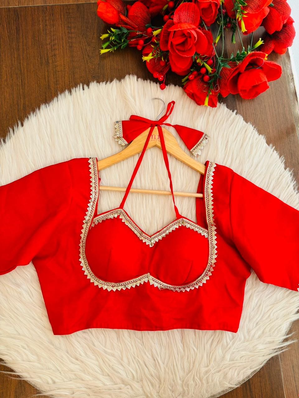 Aria Red Masaba Style Silk Blouse
