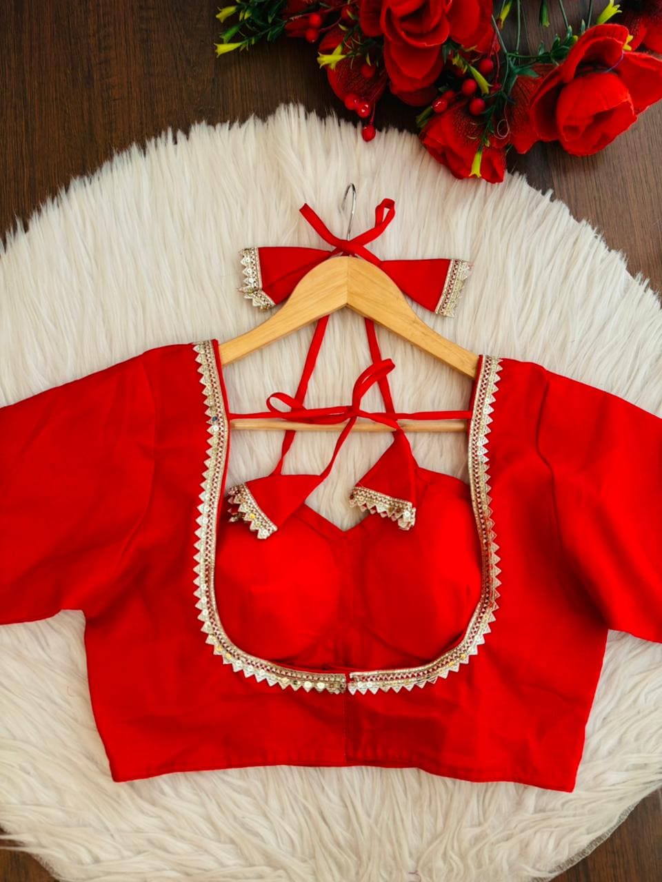 Aria Red Masaba Style Silk Blouse