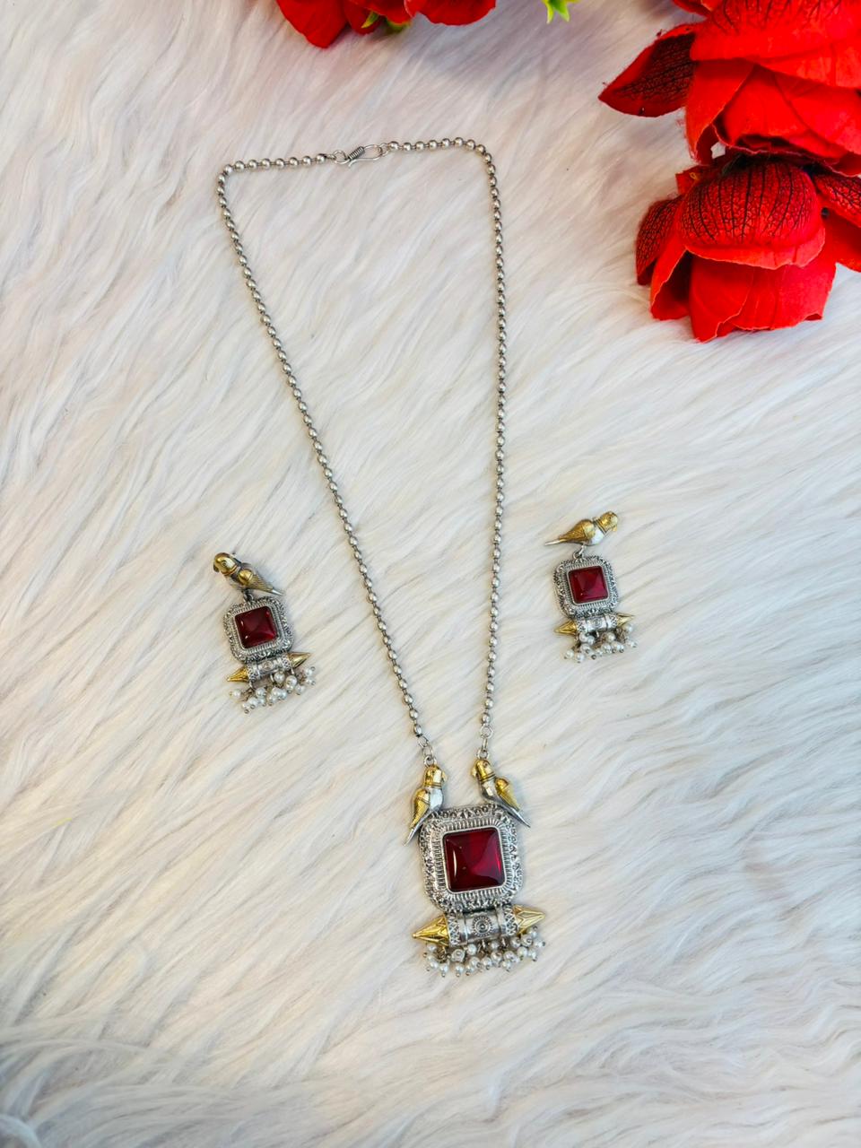 Mayurika Ruby Necklace Set