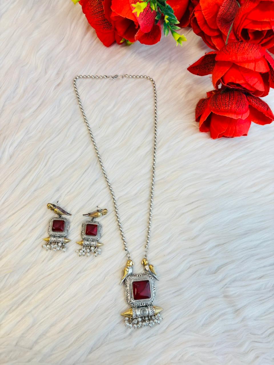 Mayurika Ruby Necklace Set
