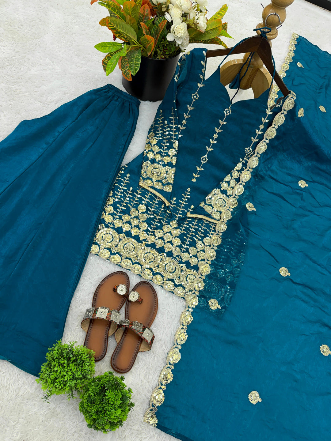 Seafoam Glow Partywear Kurti Set