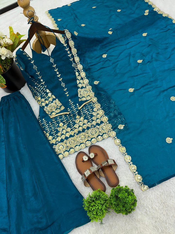 Seafoam Glow Partywear Kurti Set