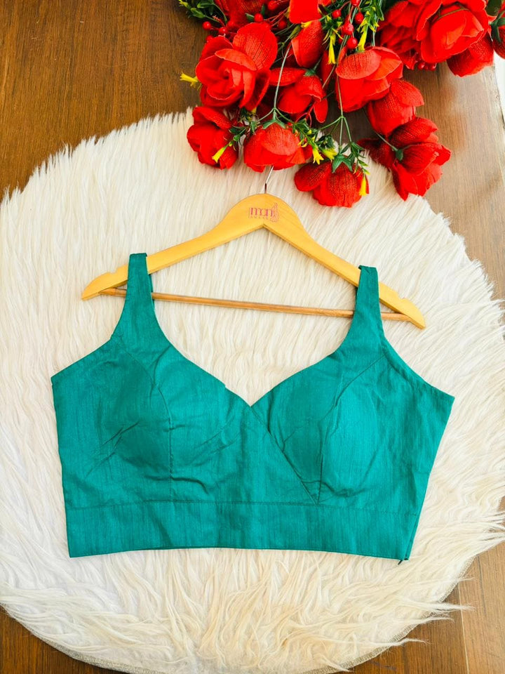 The Teal Overlap Designer Silk Blouse