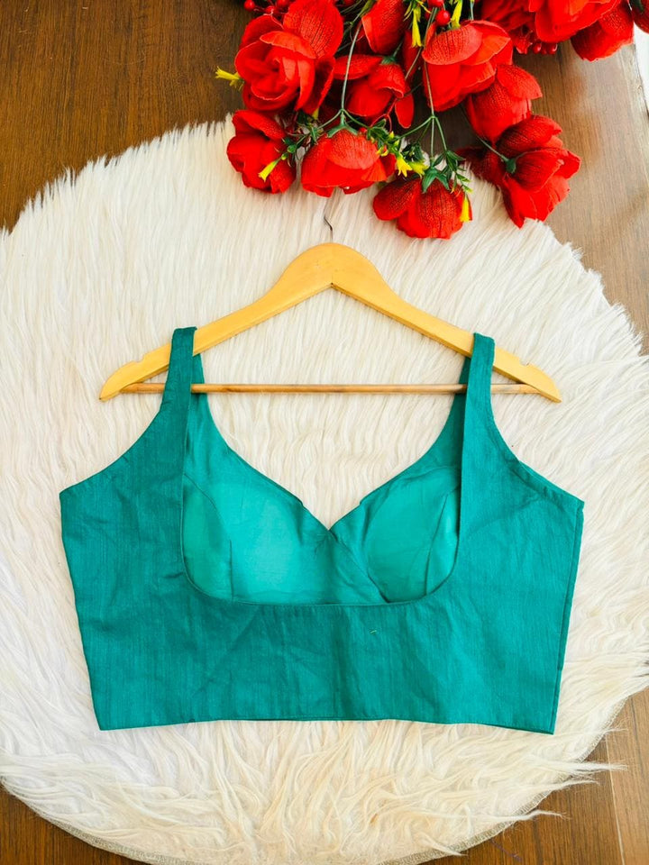 The Teal Overlap Designer Silk Blouse