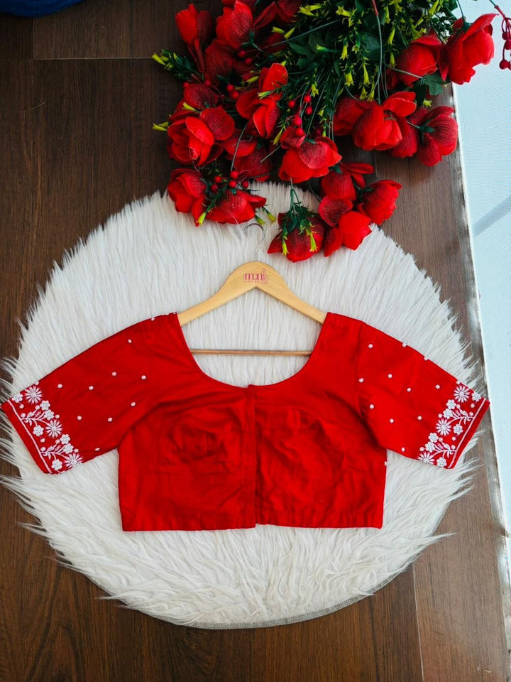 The Monarch Red Flower Designer Blouse