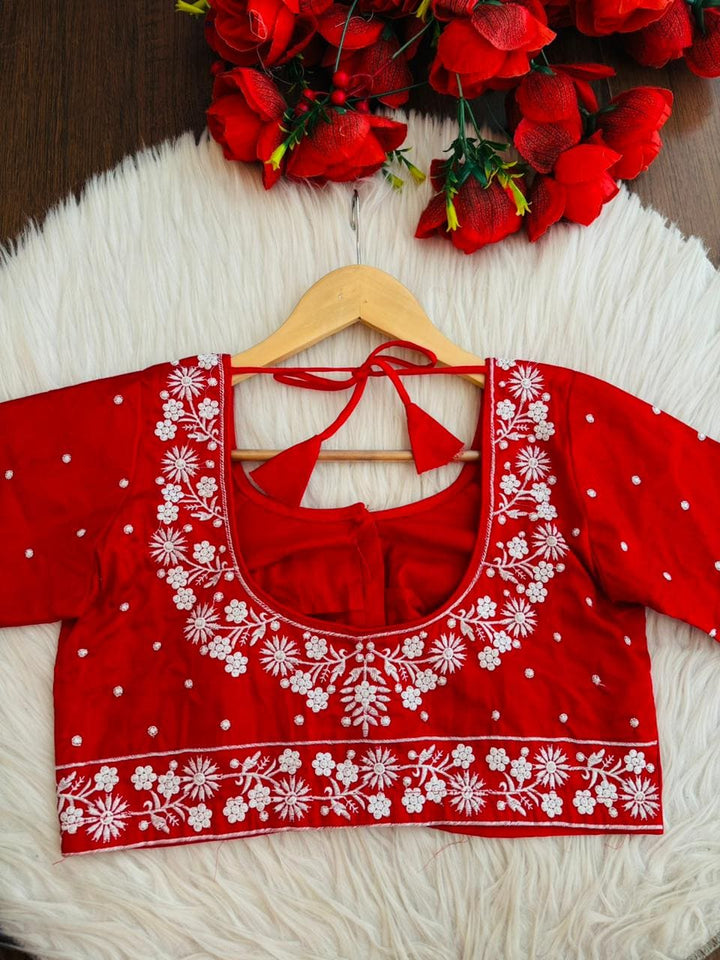 The Monarch Red Flower Designer Blouse