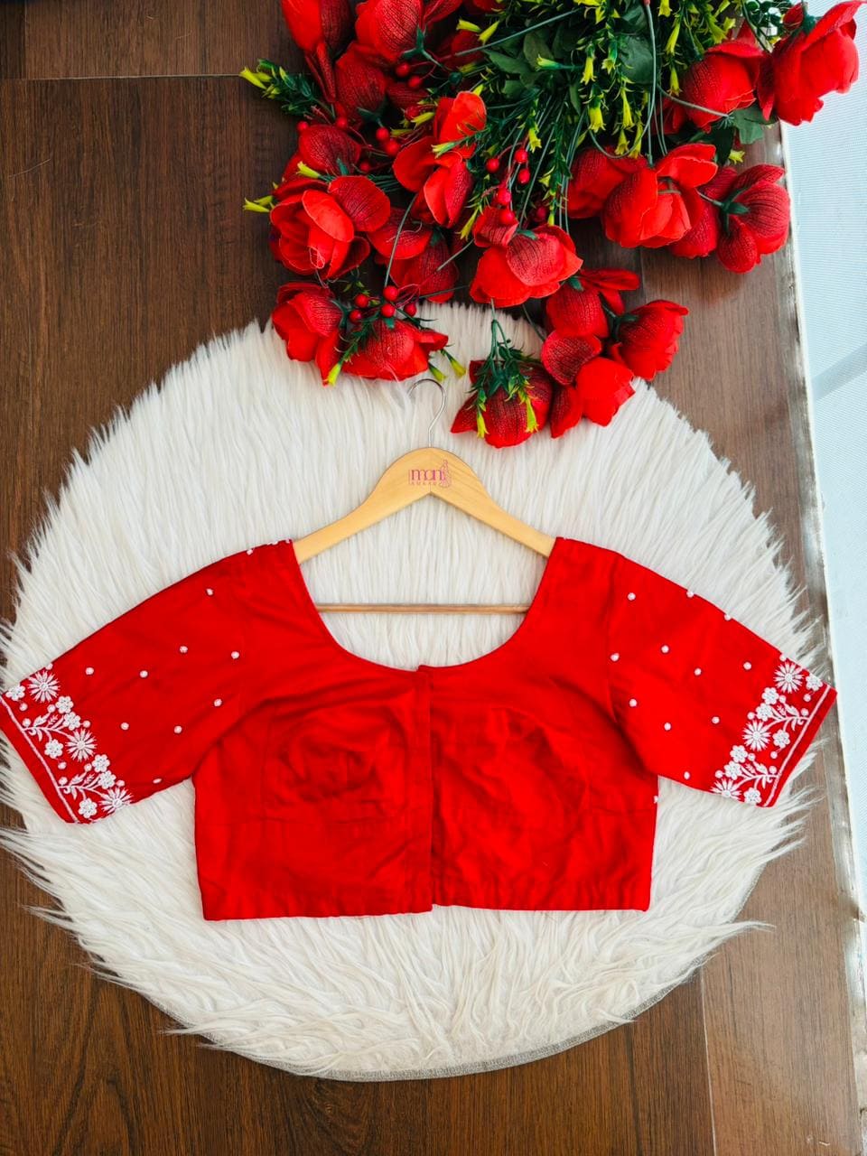 The Monarch Red Flower Designer Blouse