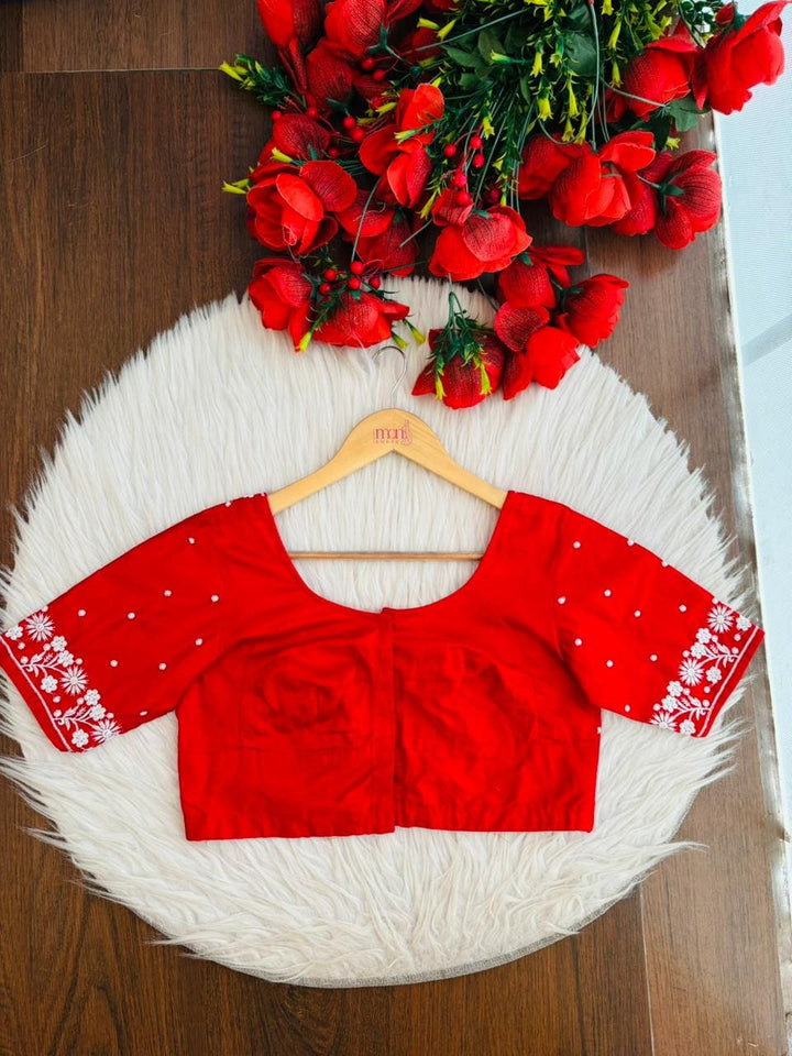 The Monarch Red Flower Designer Blouse