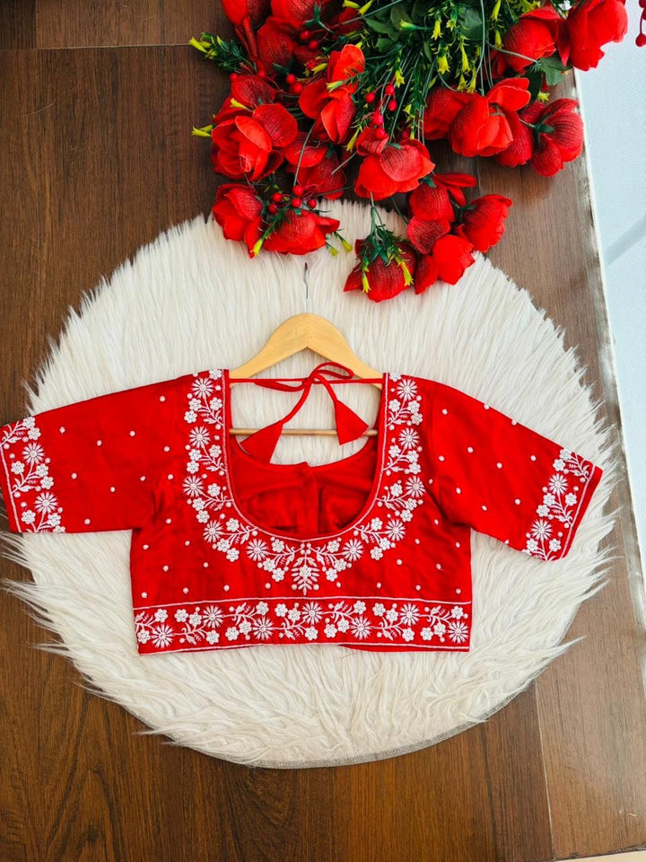 The Monarch Red Flower Designer Blouse