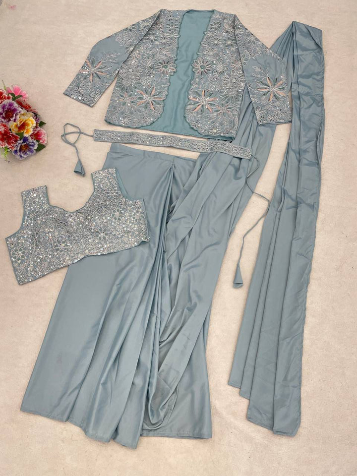 Castle Coralline Crepe Silk ready-to-wear Saree