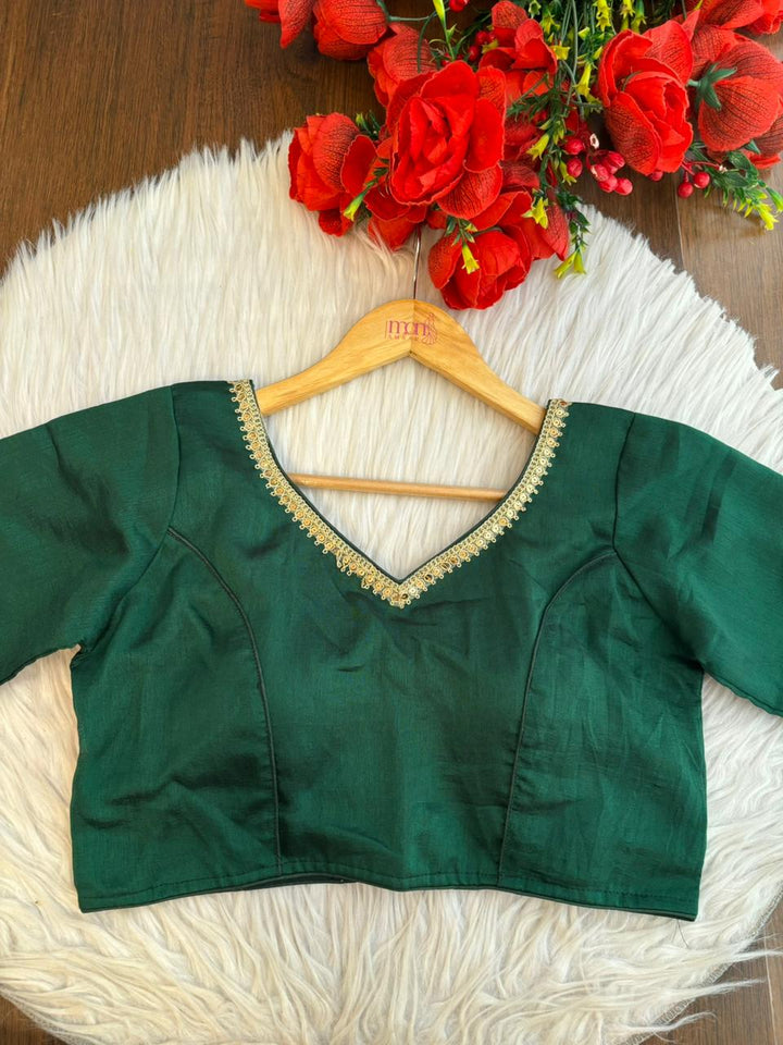 Green Aura V-Neck Slik Blouse