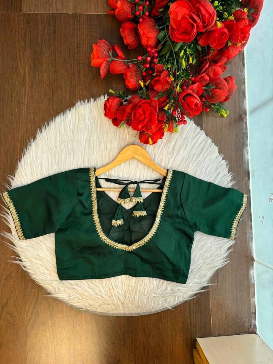 Green Aura V-Neck Slik Blouse