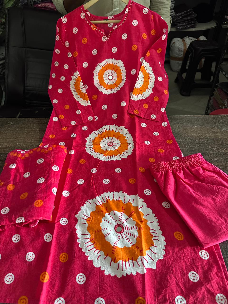 Fuschia Shine Cotton Kurti Set