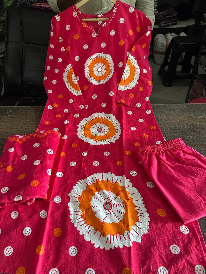 Fuschia Shine Cotton Kurti Set