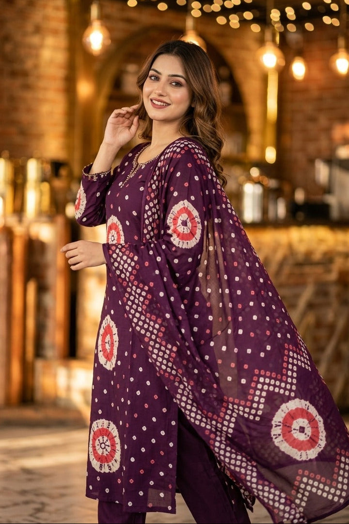 Fuschia Shine Cotton Kurti Set