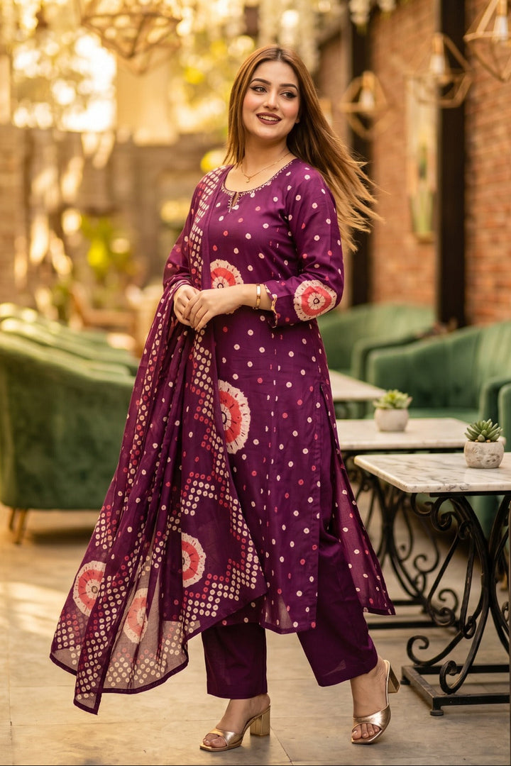Fuschia Shine Cotton Kurti Set