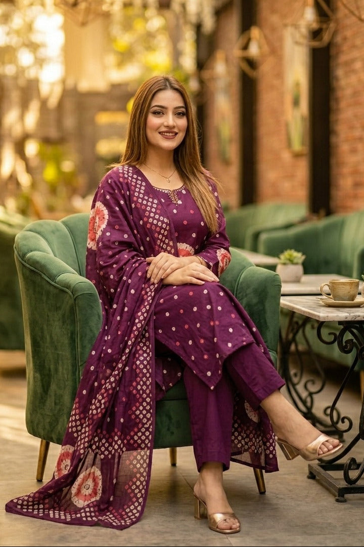 Fuschia Shine Cotton Kurti Set