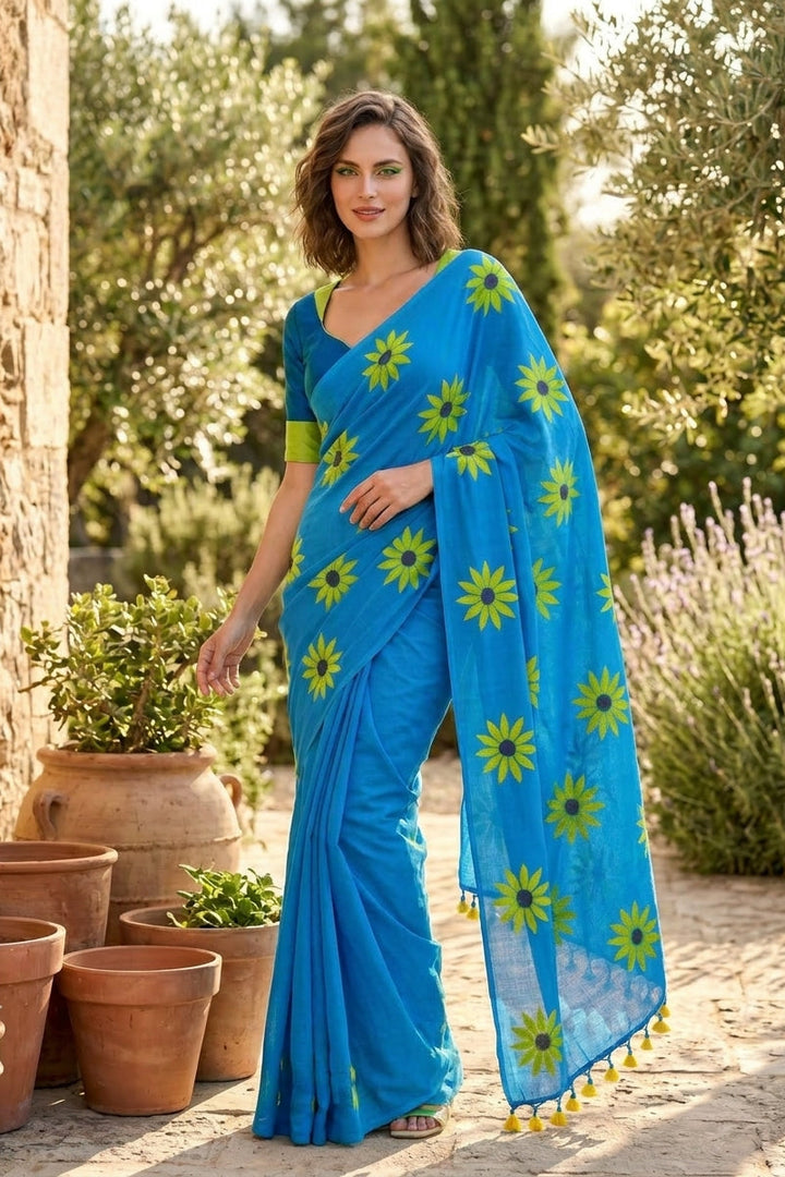 Cheerful Sunflower - Pure Khadi Cotton Sareee