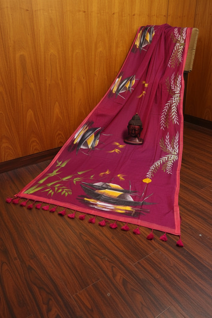 Mayur Tori Hand Printed Cotton Saree