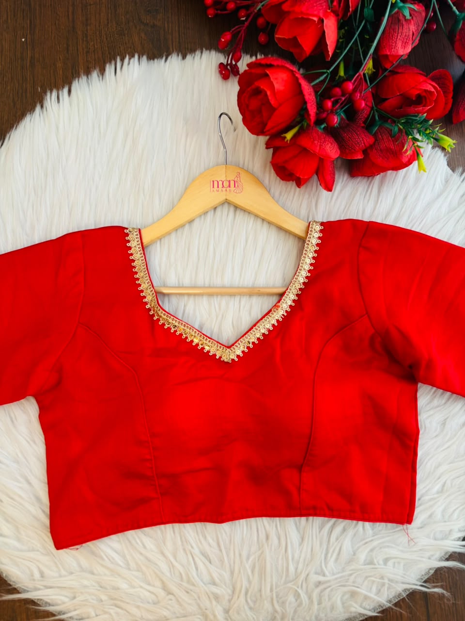 Classic Red Fancy Slik Blouse