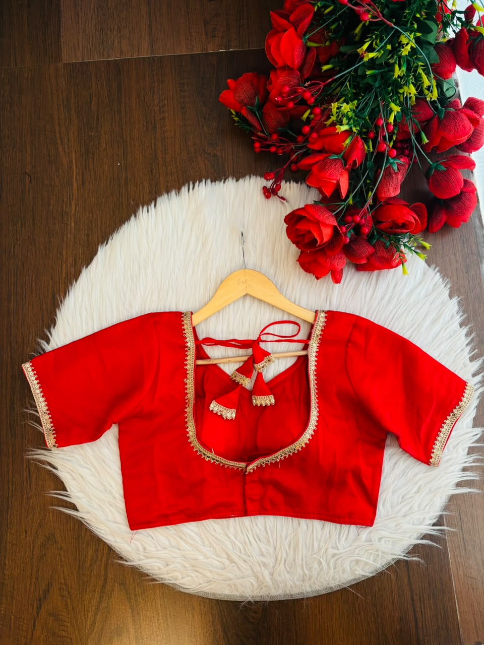 Classic Red Fancy Slik Blouse