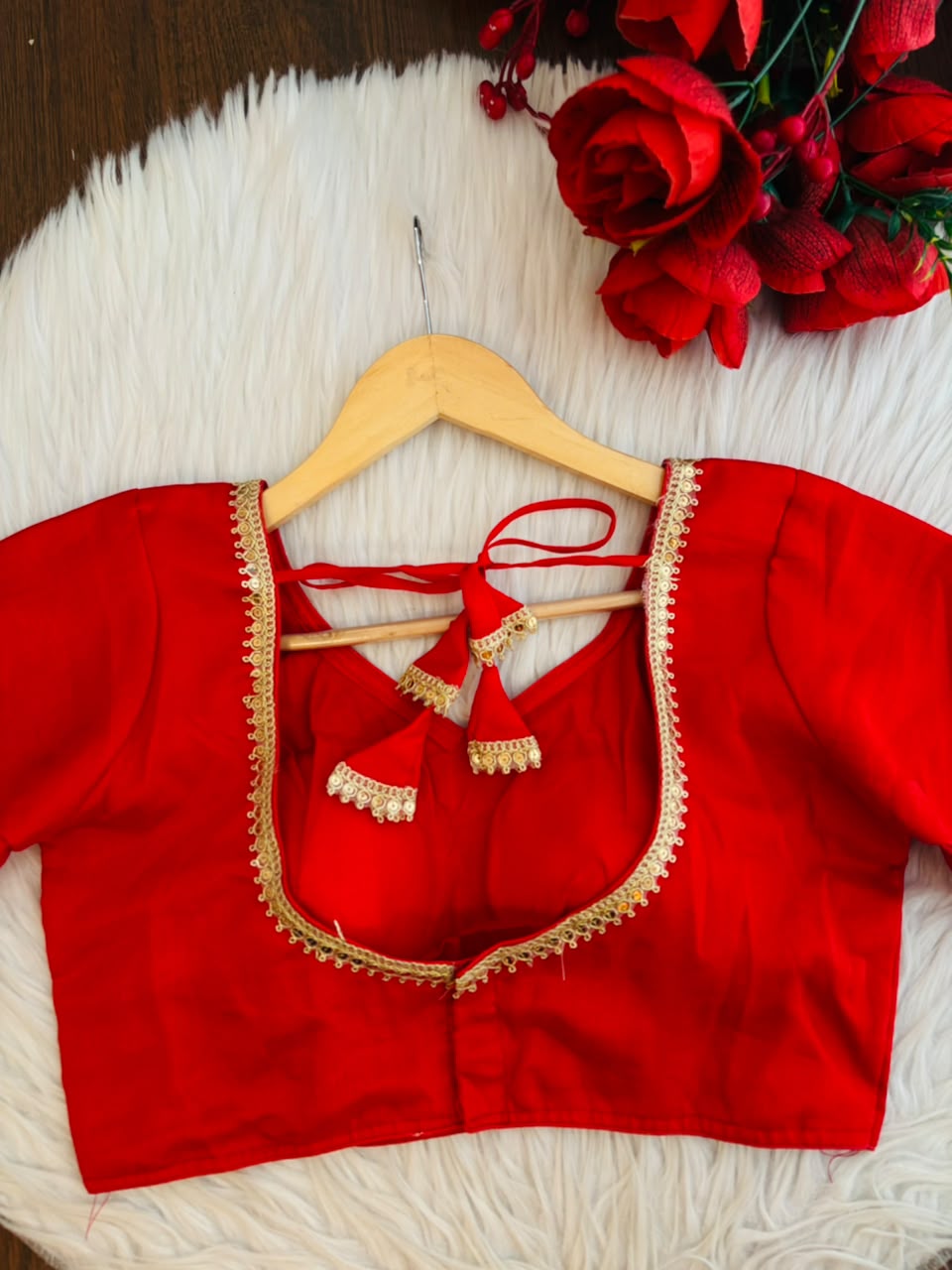 Classic Red Fancy Slik Blouse
