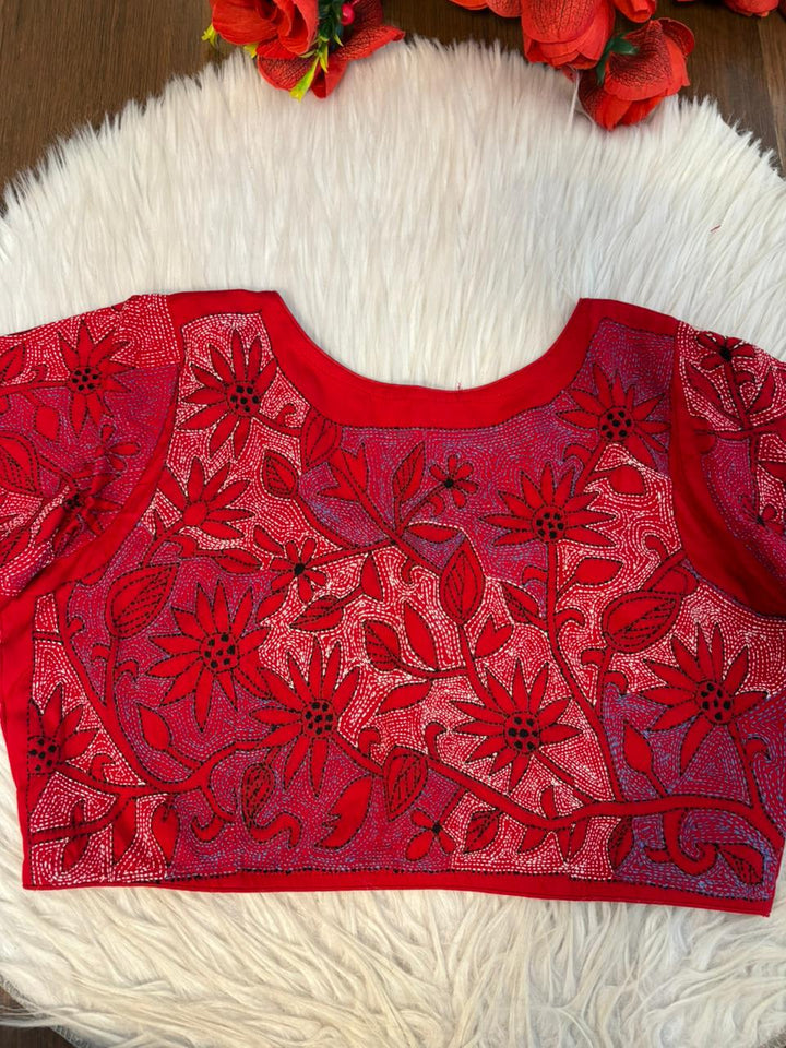 Red Reverse Kantha Handwork Blouse