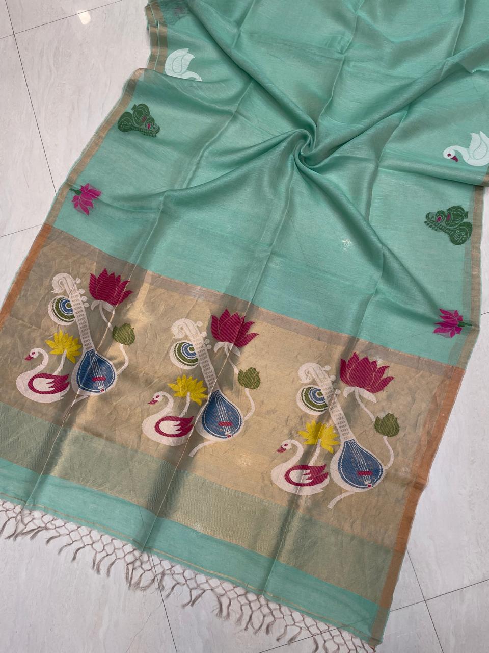 Beena Bandana Tissu Paithani Silk Linen Banarasi Saree