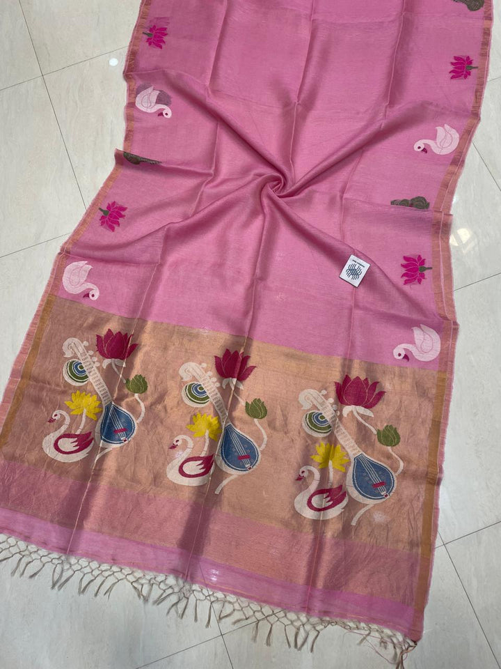 Beena Bandana Tissu Paithani Silk Linen Banarasi Saree