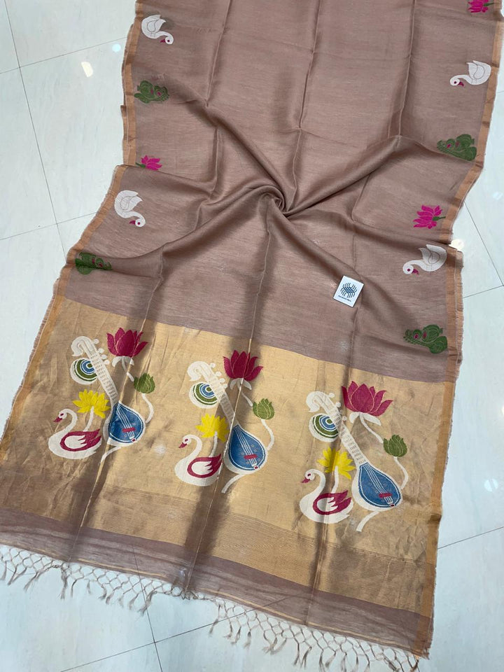 Beena Bandana Tissu Paithani Silk Linen Banarasi Saree