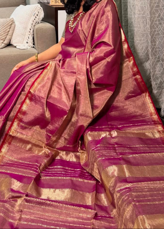 Roudro Chhowa Maheshwari Tissue silk saree