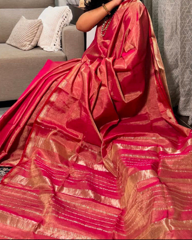 Roudro Chhowa Maheshwari Tissue silk saree