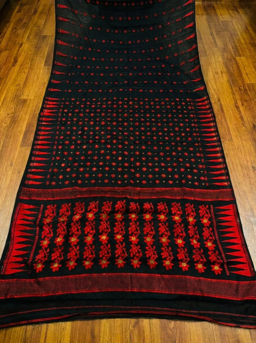 Suranjali Bengal Jamdani Saree (Black)