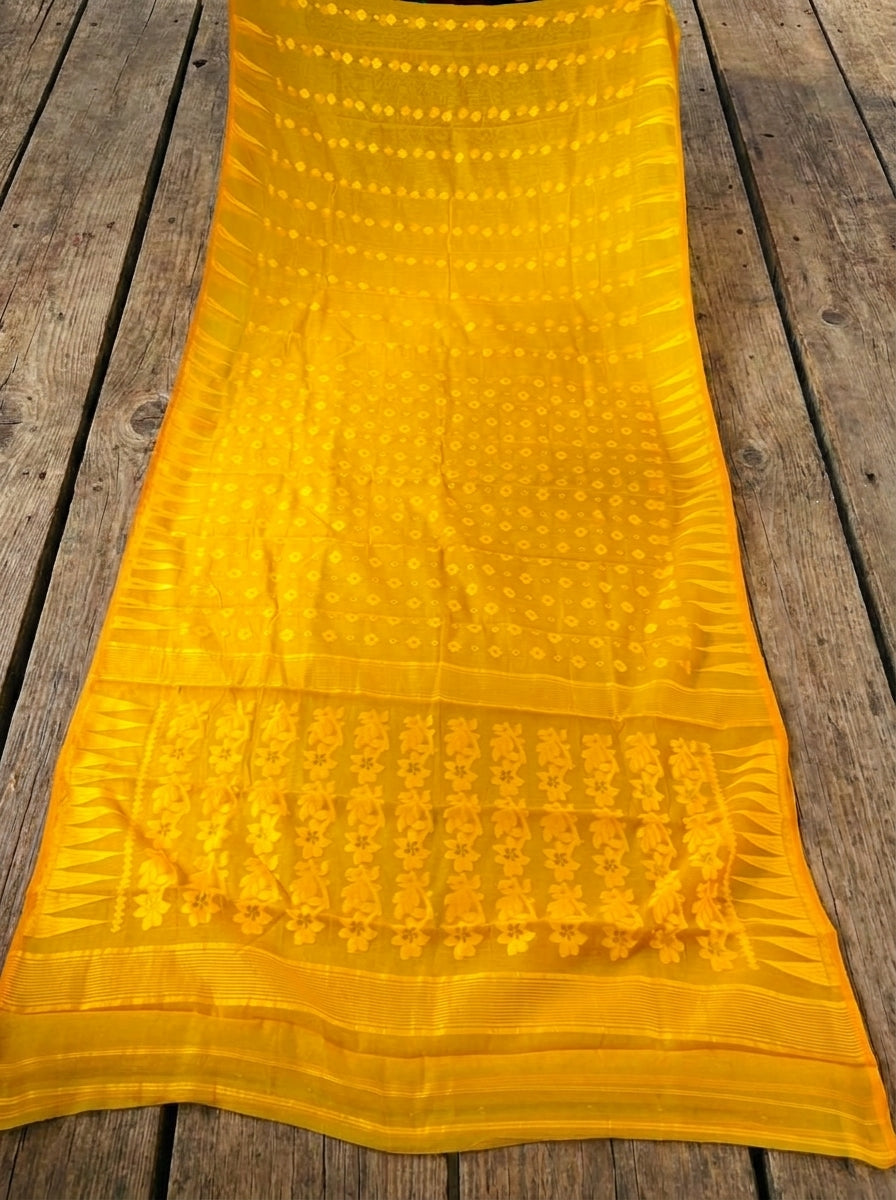 Suranjali Bengal Jamdani Saree (Yellow)