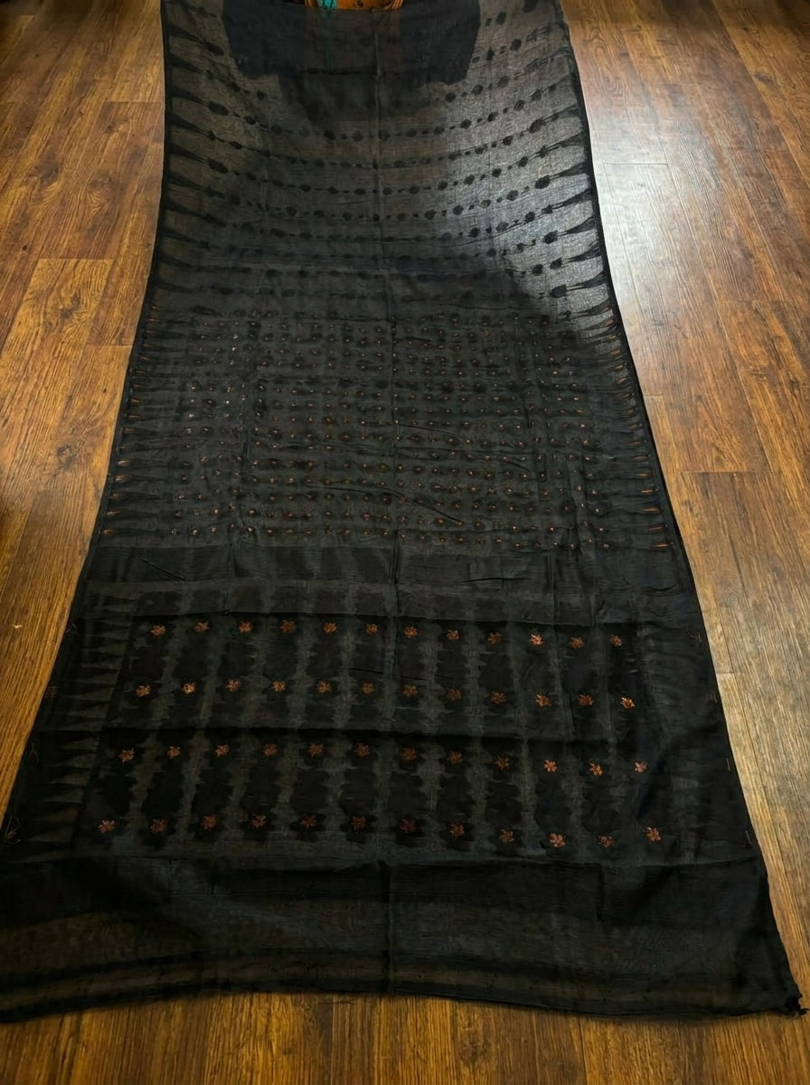 Suranjali Bengal Jamdani Saree (Black)