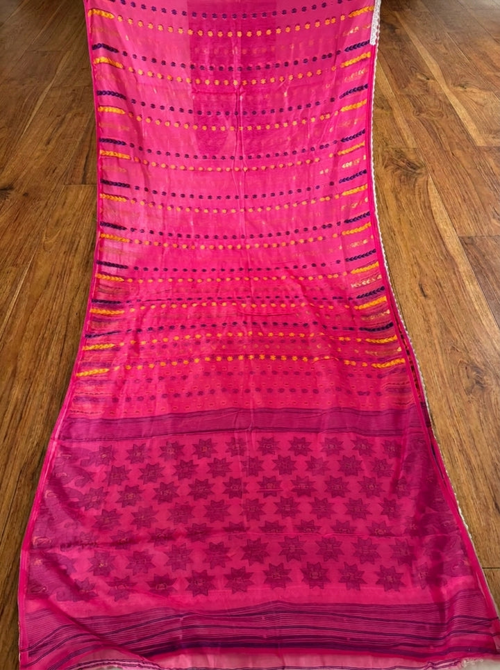 Binodini Bengal Jamdani Saree(Pink Blue)