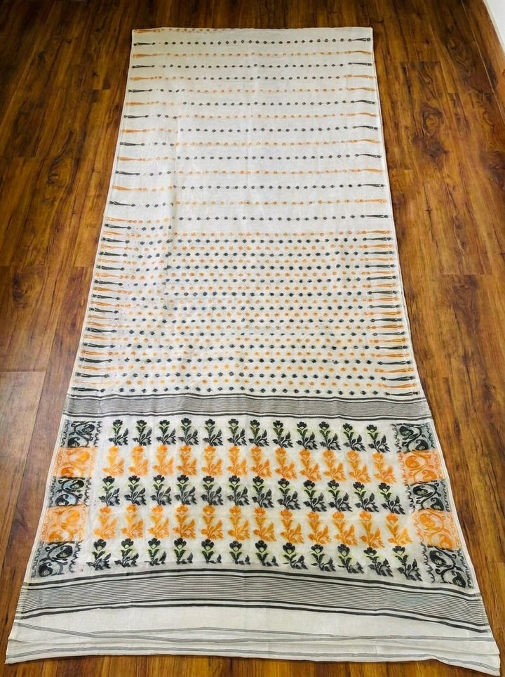 Moner Alo-Bengal Jamdani Saree ( White and Black)