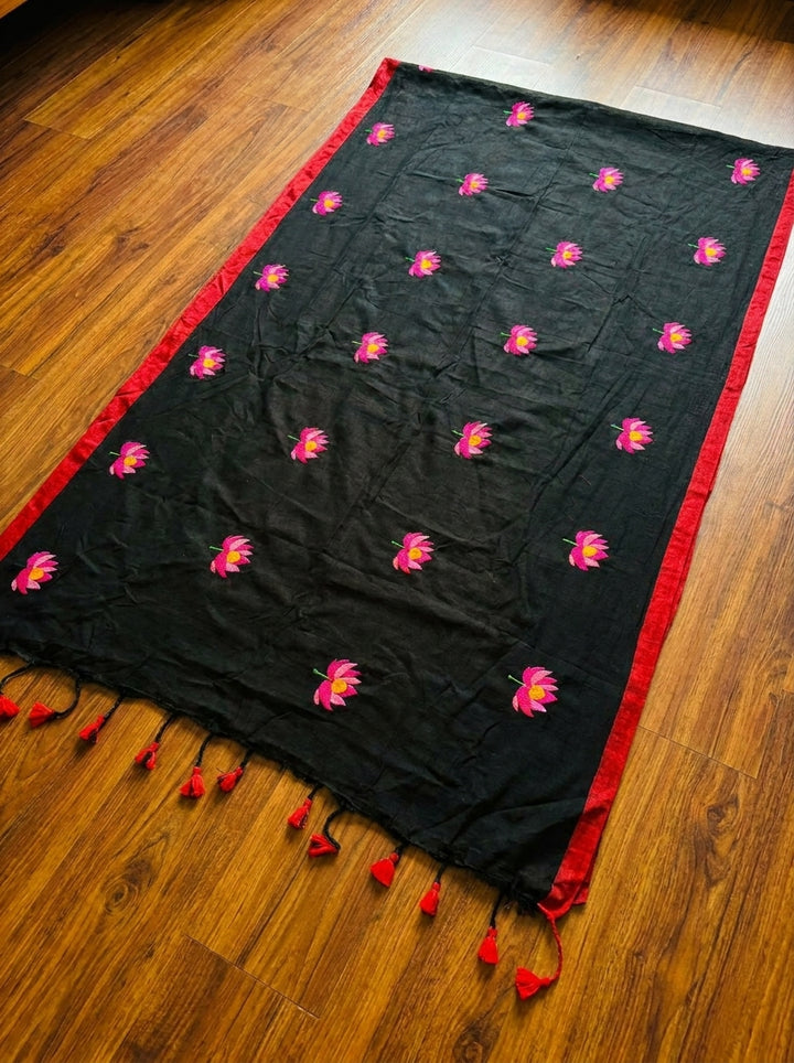 Midnight Lotus Cotton Saree