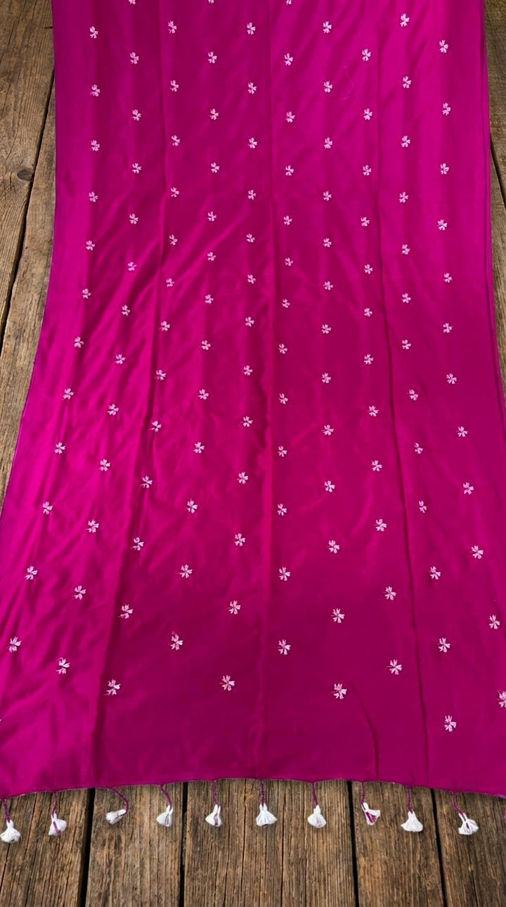 Bengal Shiuli(Jasmine) khadi Saree In Pink