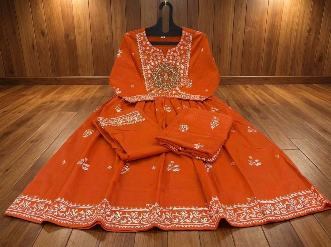 Velora Rust Cotton Kurti Set