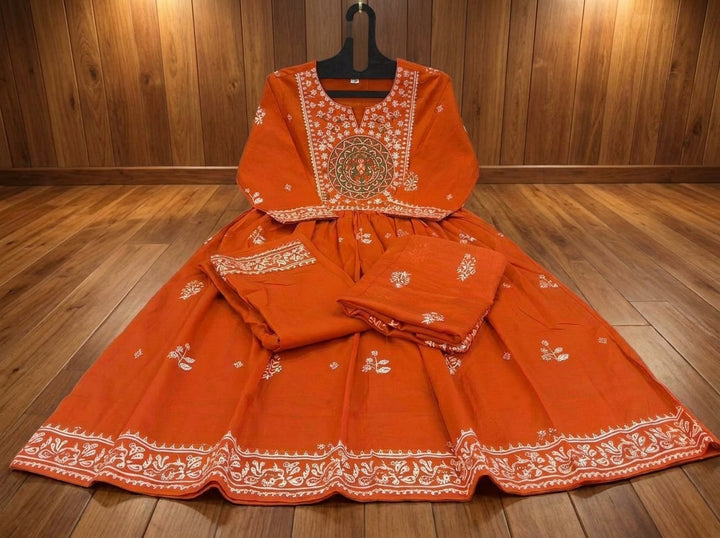 Velora Rust Cotton Kurti Set