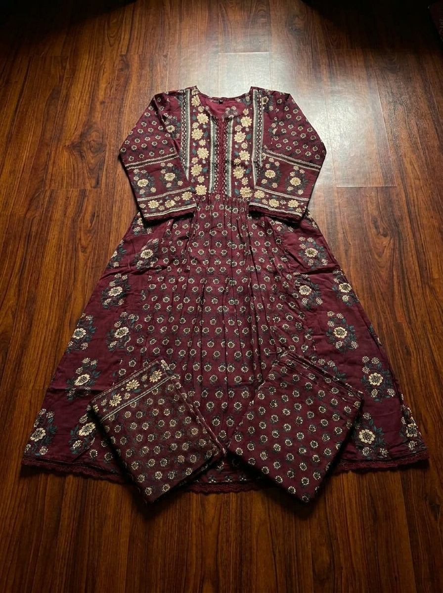 Maroon Melody Cotton Kurti Set