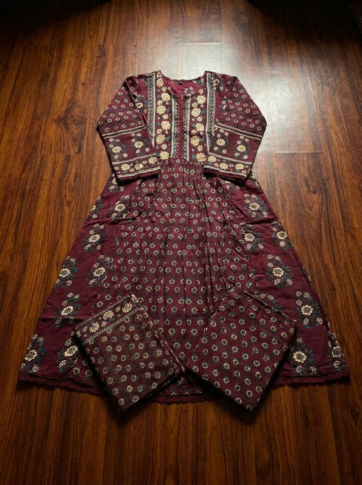 Maroon Melody Cotton Kurti Set