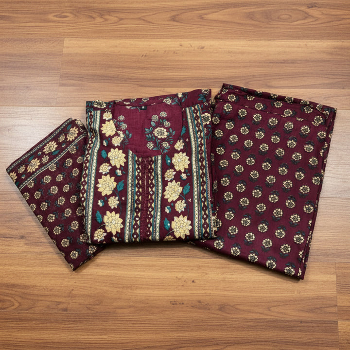 Maroon Melody Cotton Kurti Set