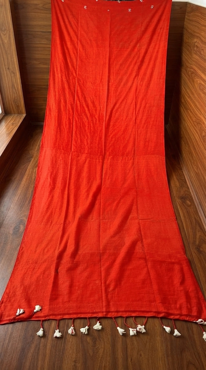 Bengal Shiuli(Jasmine) khadi Saree In Orange