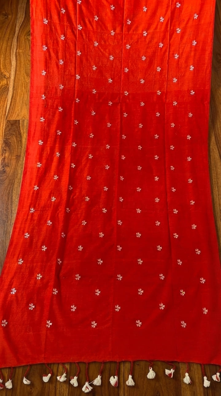 Bengal Shiuli(Jasmine) khadi Saree In Orange